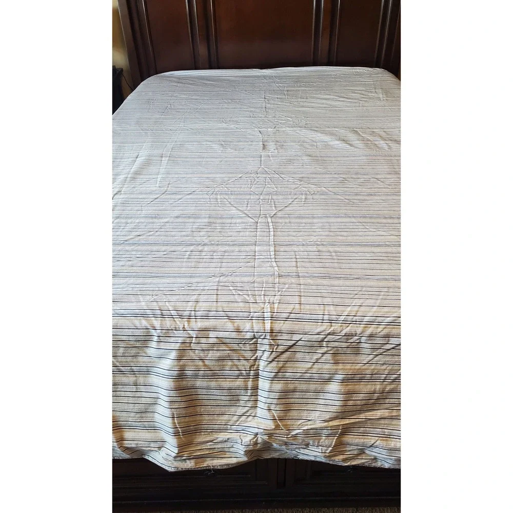 Ikea Striped Duvet Cover Set White Navy Tan Blue with 2 Pillowcases 80x92